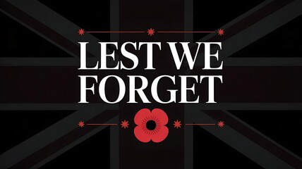 Remembrance Day web banner poster design with red poppies and elegant Lest We Forget typography text design, created with generative ai