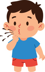 Obraz premium Boy blowing whistle with pursed lips in casual summer outfit vector illustration 