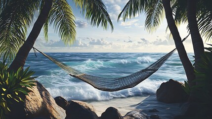 Tropical beach hammock scene