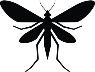 Insect Flying Bug Dragonfly Mosquito Black and White Silhouette Minimalist Vector

