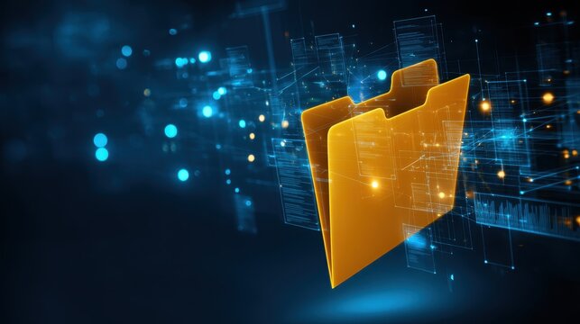 Digital Folder with Abstract Background Representing Data Storage, File Management, and Information Organization in a Modern Tech Environment