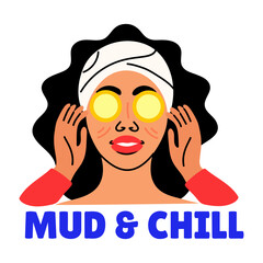 A flat style sticker of a girl pampering herself