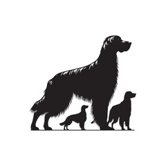 Elegant Irish Setter dog silhouette illustration featuring the graceful stance and flowing coat of this beloved sporting breed, ideal for pet-themed vector art and design projects.
