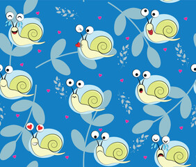 Obraz premium Cute Snails with Hearts Seamless Pattern