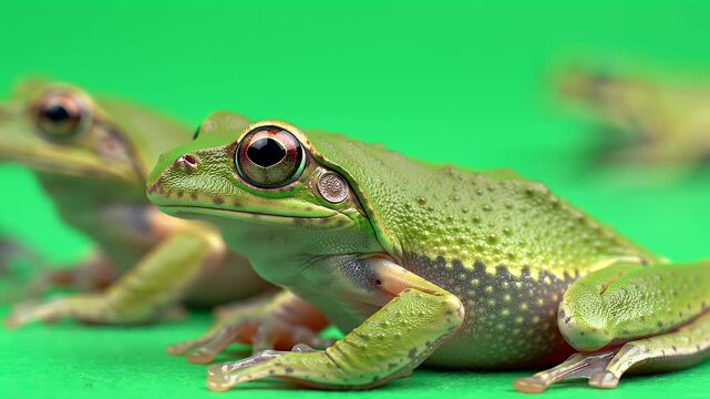 Emerald Chorus: A Group of Green Tree Frogs on Green