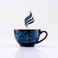 steaming coffee cup in simple cartoon style