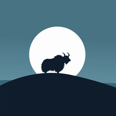 Yak Silhouette Under the Moon