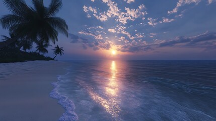 Tropical beach sunset scene