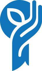 Hand protecting a leaf within a circle, symbol of environmental care