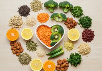 Arrangement of Healthy Food for Balanced Nutrition