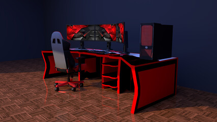 Gaming room red theme 3D Render