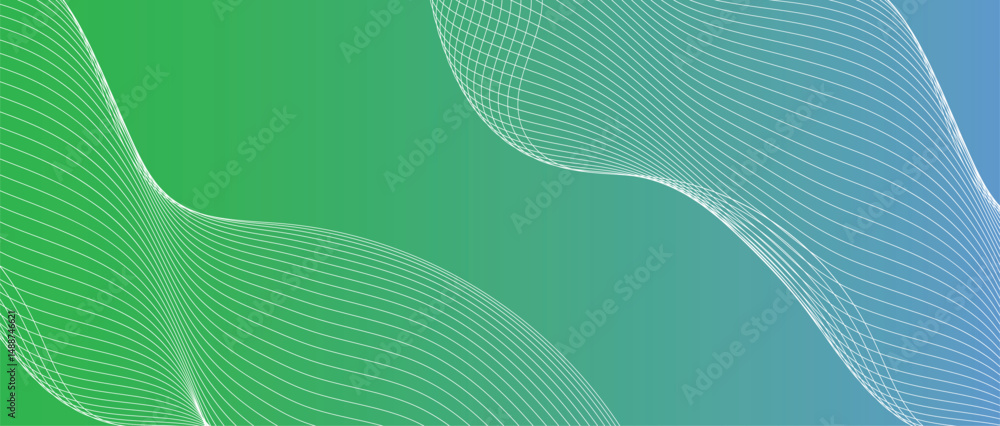 Poster abstract wavy green background. thin line wavy abstract vector background. curve wave seamless patte