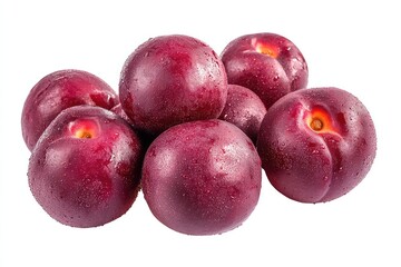 Obraz premium A bunch of juicy ripe nectarines on a tree isolated against a white backdrop