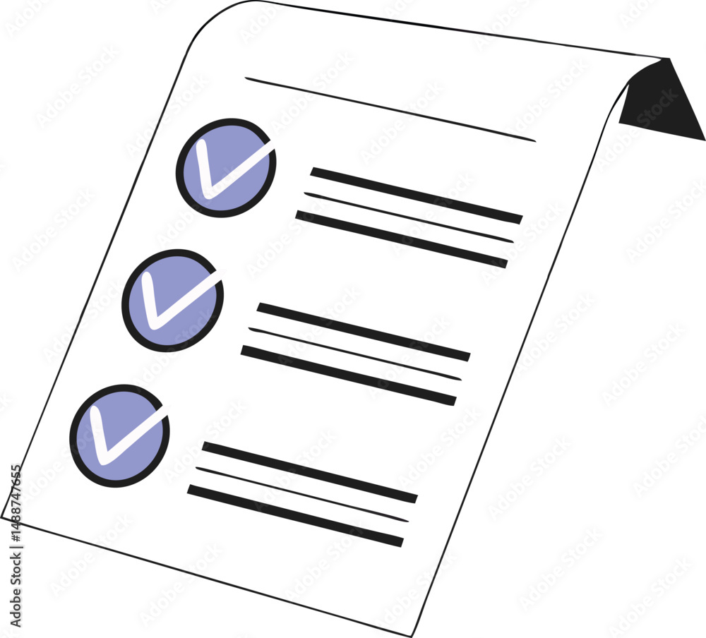 Poster checklist with three completed tasks icon for approval and confirmation