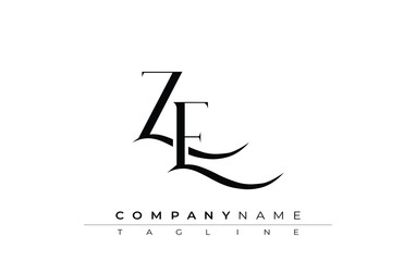 Initial ZE Logo Design Vector. Elegant Monogram Logo Design with Decorative Elements and Typography