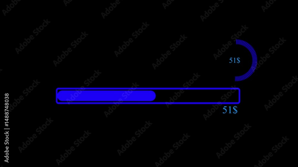 Poster progress bar motion graphic and circle rotating loading icon on black background. hd video animation