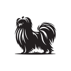 Elegant Japanese Chin dog silhouette vector illustration featuring the graceful outline of this toy breed, perfect for pet lovers, graphic designers, decals, logos, prints, and decor.
