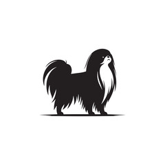 Elegant Japanese Chin dog silhouette vector illustration featuring the graceful outline of this toy breed, perfect for pet lovers, graphic designers, decals, logos, prints, and decor.
