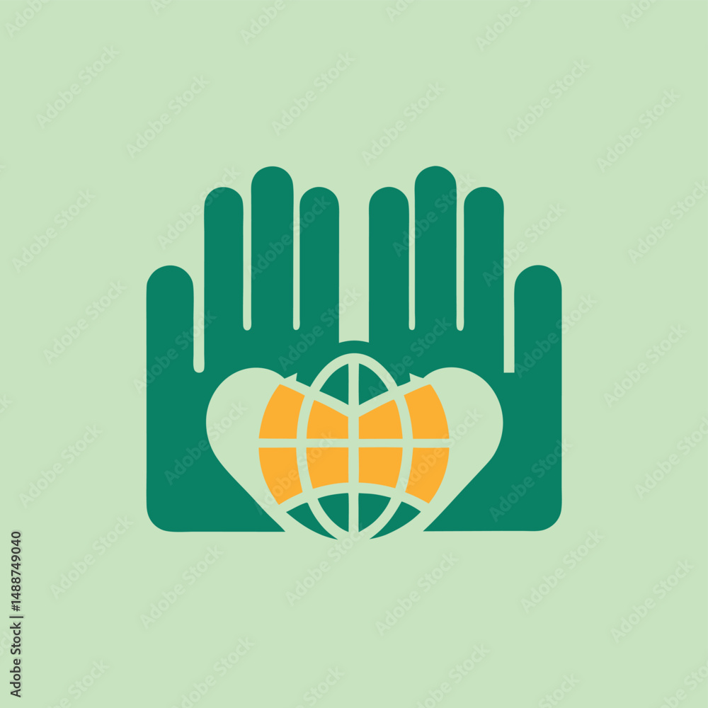 Poster hands cupping a globe representing global unity and environmental protection