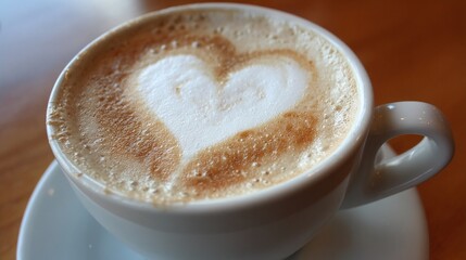 Obraz premium Closeup of Caramel Latte with Heart Shaped Foam Art
