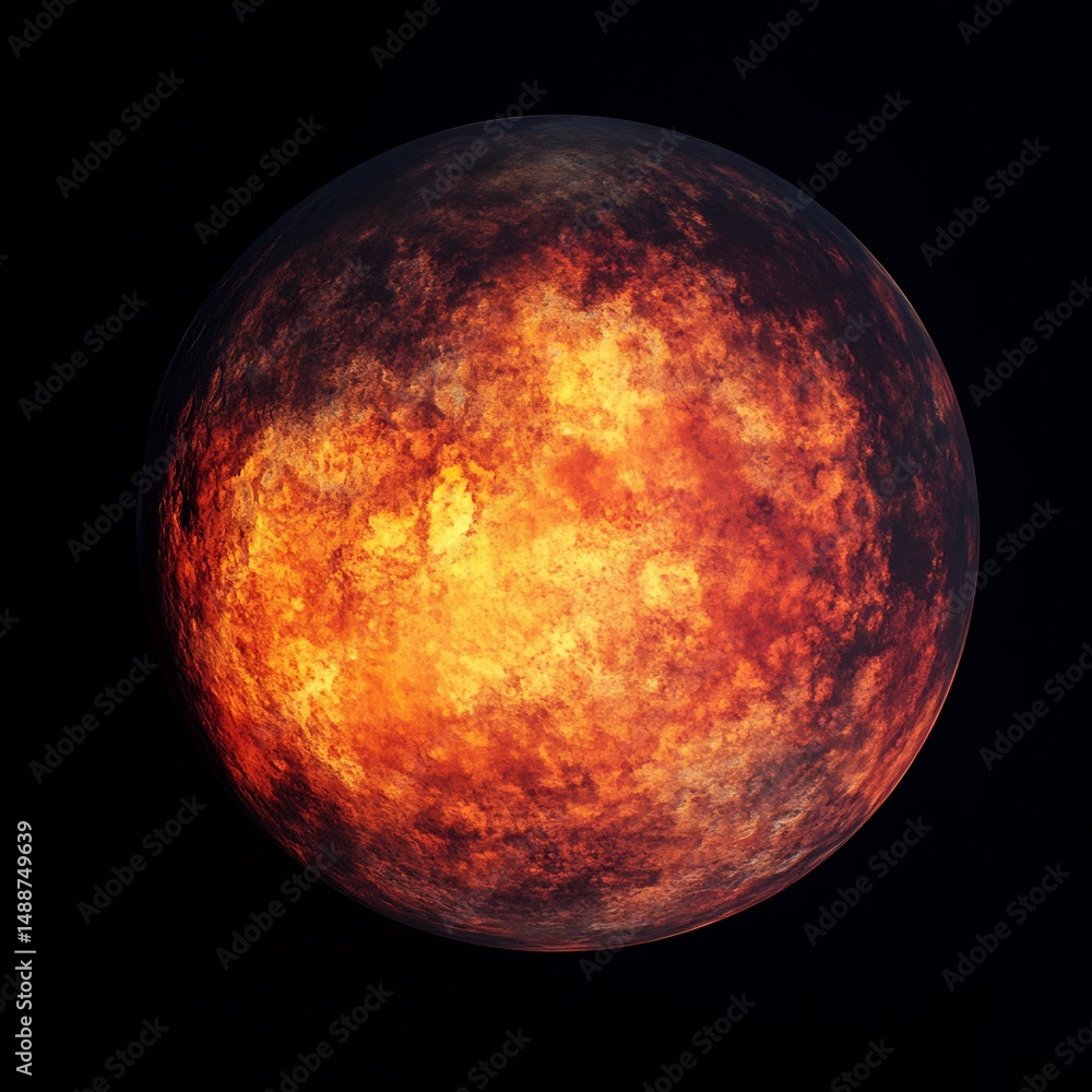 Poster glowing sphere of light in the dark void: an abstract representation of a distant cosmic planet.