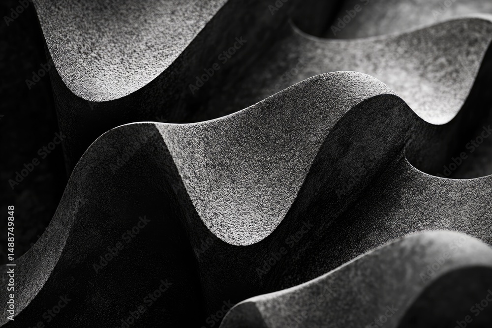Poster monochromatic, abstract waves of textured material undulate in a captivating display of form and sha