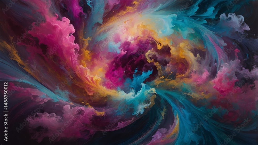 Poster vibrant swirl of colors creating a dynamic cosmic abstract art piece filled with swirling patterns a