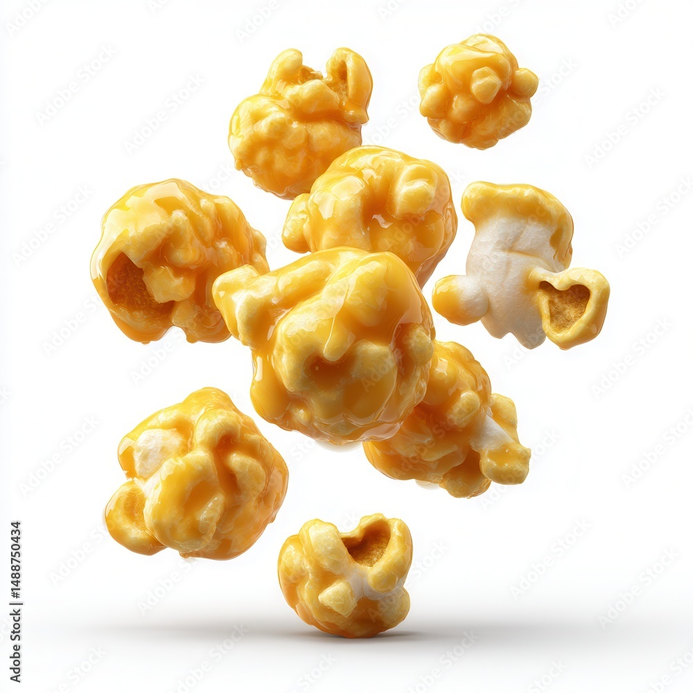 Poster golden kernels of deliciousness, perfect for snacking! sweet caramel-coated popcorn floats, ready to