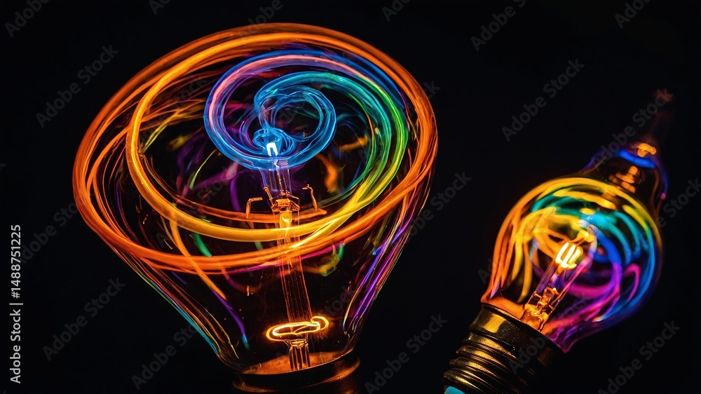 Aufkleber colorful glowing light bulbs with swirling neon patterns create a vibrant atmosphere during a nightt