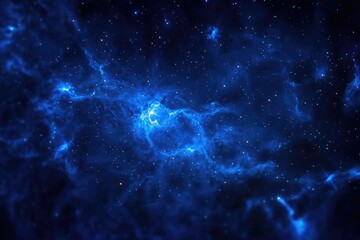 A captivating view of a celestial nebula, showcasing intricate patterns of blue gas, stars, and distant cosmic phenomena. 