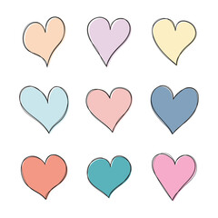Heart Hand Drawn Icon Set Vector Design.