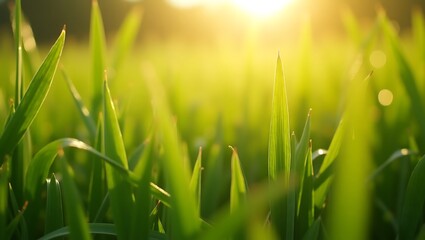 Obraz premium Soft green grass in the morning. Generative Ai.