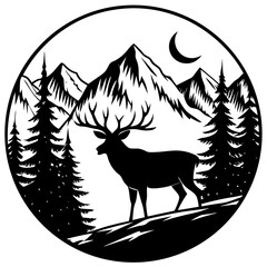 Lone elk silhouette on mountain ridge with dramatic sunset