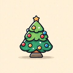 Christmas Tree with Ornaments in Cartoon Style