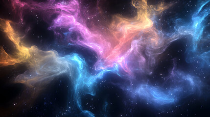 Colorful Cosmic Nebula in Deep Space with Stars and Gas Clouds