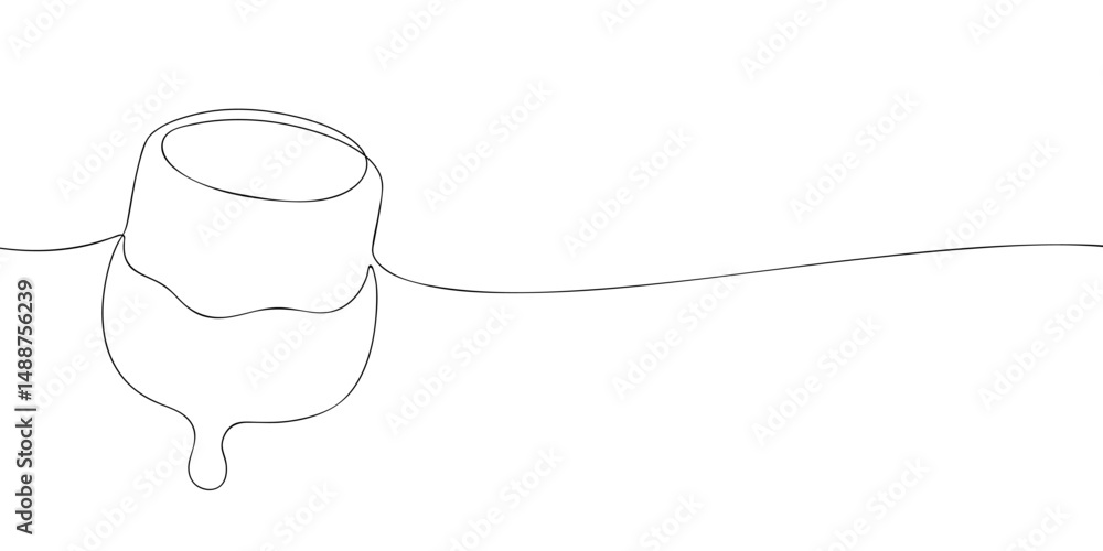 Poster a single line drawing of a marshmallow dipped in chocolate. continuous line a chocolate covered mars