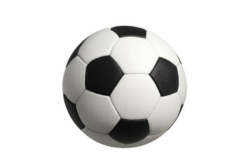 Fototapeta premium Soccer ball spinning, black and white geometric panels rotating in perpetual motion against transparent backdrop