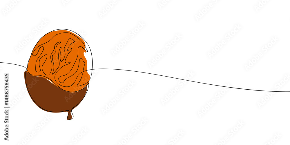 Poster a single line drawing of a dried apricots dipped in chocolate. continuous line a chocolate covered d