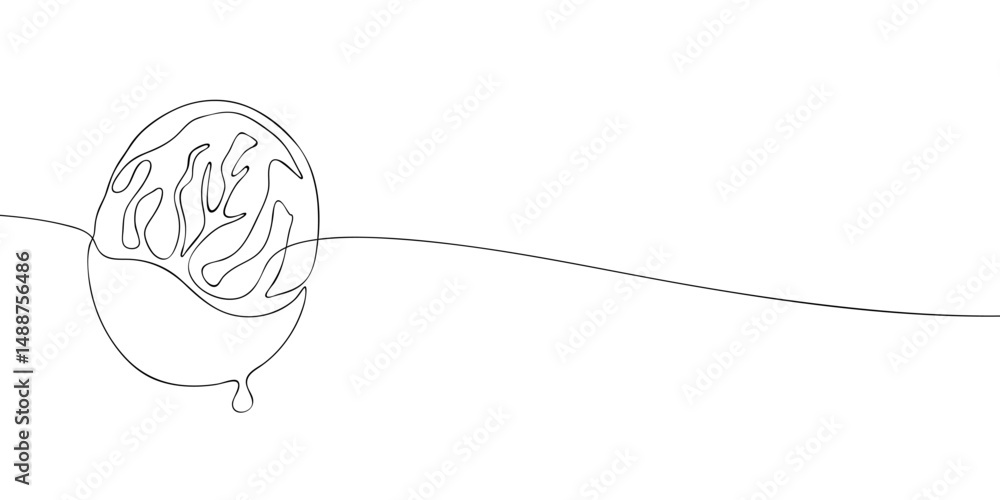 Poster a single line drawing of a dried apricots dipped in chocolate. continuous line a chocolate covered d