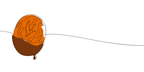 A single line drawing of a dried apricots dipped in chocolate. Continuous line a chocolate covered dried apricots icon in color. One line icon. Vector illustration.