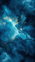 Fototapeta premium Swirling blue and gold abstract design capturing elegance and fluidity in a dark oceanic theme