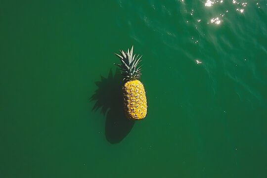 Pineapple floating on green water surface - Powered by Adobe