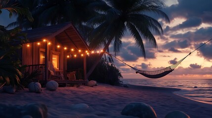 Wooden beach cabin sunset