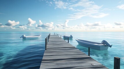 Wooden pier and boats on calm sea