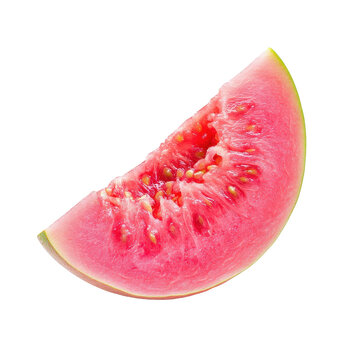 Bright pink guava fruit slice isolated on a clean Transparent background highlighting its juicy texture and vibrant color, pink guava fruit slice isolated on PNG background