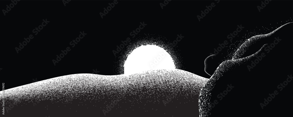 Wall mural star and asteroids in space. futuristic landscape, with noise texture . night landscape with starry 