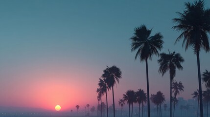 Fototapeta premium pink sunset with palm trees