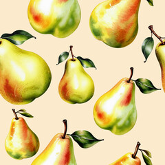 juicy, ripe pear, sweet fruit. pattern, seamless texture, watercolor illustration. artificial intelligence generator, AI, neural network image. background for the design