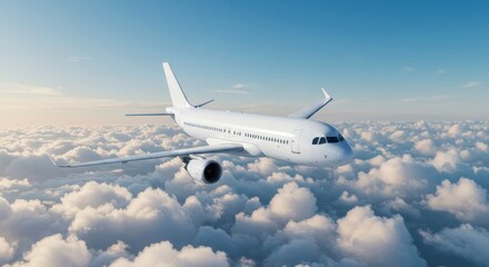 Obraz premium Passenger Airplane Flying Above Clouds on a Sunny Day