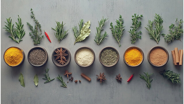 Colorful spices and herbs, cut out